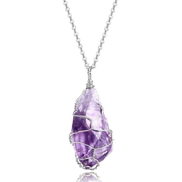 BOUTIQUELOVIN Full Wire Wrapped Amethyst Pendant Necklace Healing Chakra - Picture 7 of 7